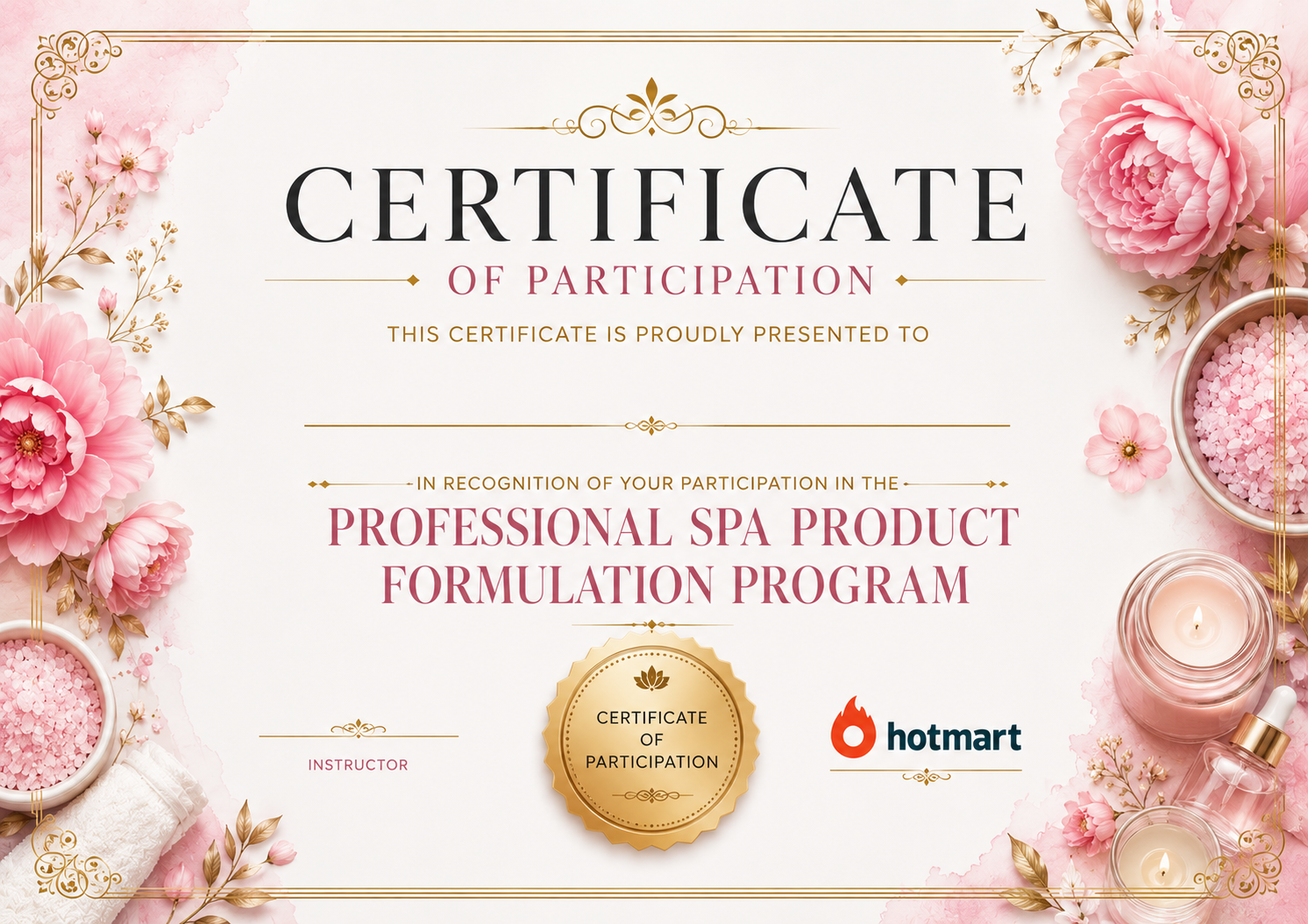 Certificate of Participation for the Professional Spa Product Formulation Program